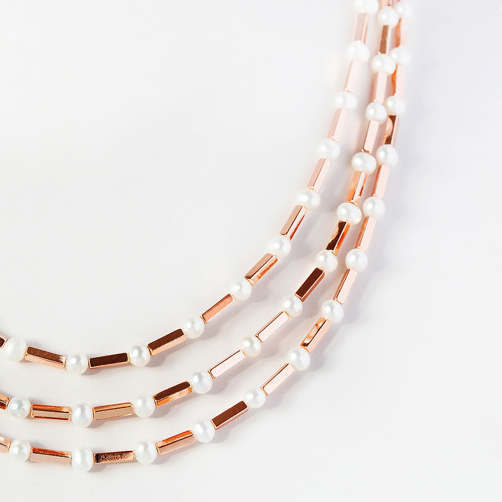 Rose Gold Hematite and Fresh Water Pearl Necklace - Victoria's Jewellery