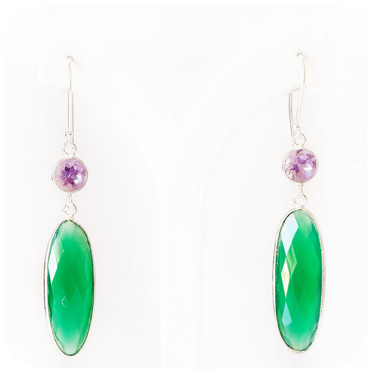 Amethyst and Green Onyx Drop Earrings