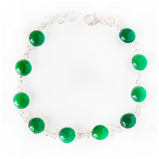 Round Cabochon Green Onyx Bracelet