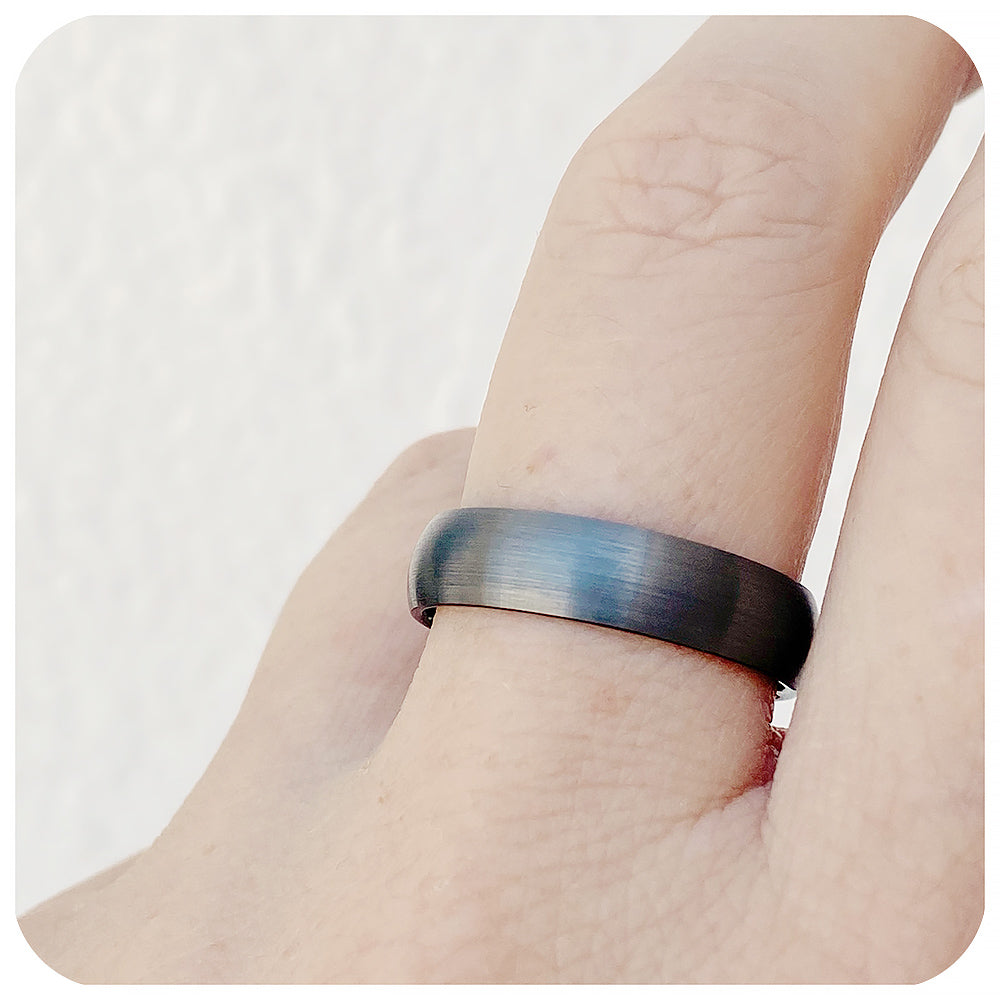 Grey and Black Brushed Mens Tungsten Wedding Ring - Victoria's Jewellery