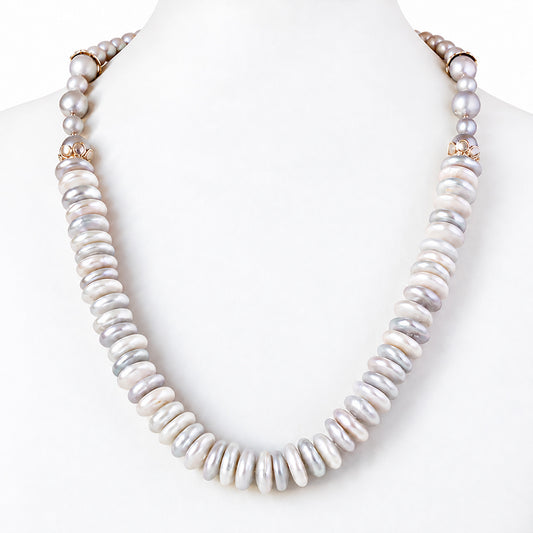 Grey Fresh Water Pearl and Biwa Coin Necklace