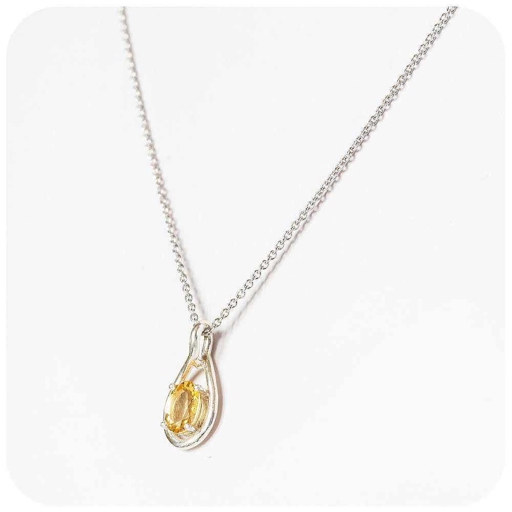 oval cut yellow citrine, november birthstone pendant and chain