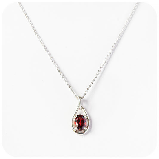 oval cut red garnet, january birthstone pendant and chain