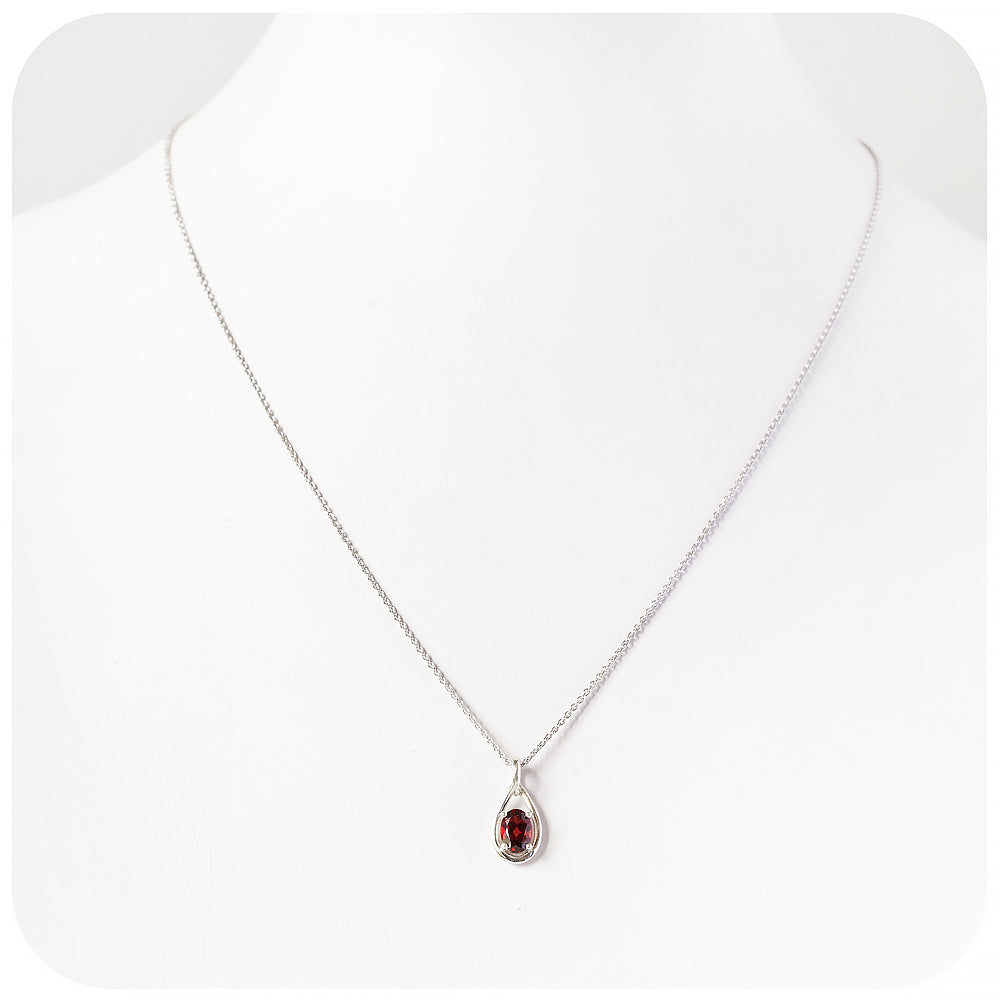 oval cut red garnet, january birthstone pendant and chain