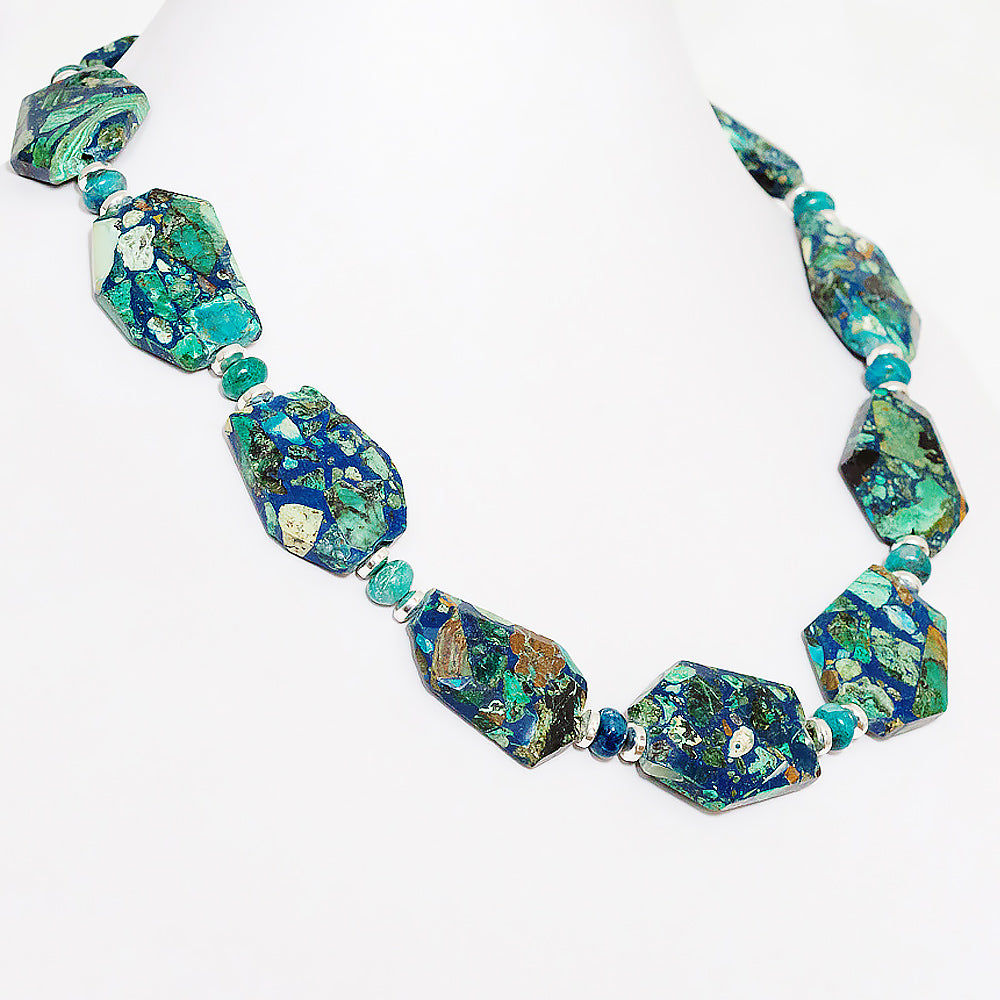 Slabs of Chrysocolla with Jasper and Hematite Necklace - Victoria's Jewellery