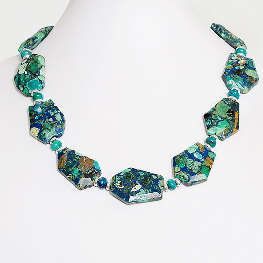 Slabs of Chrysocolla with Jasper and Hematite Necklace - Victoria's Jewellery