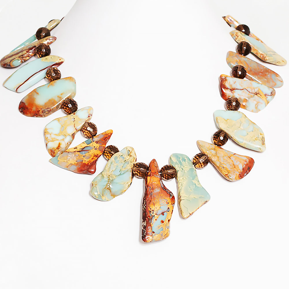 Earth Toned Jasper Slabs and Smoky Quartz Necklace - Victoria's Jewellery