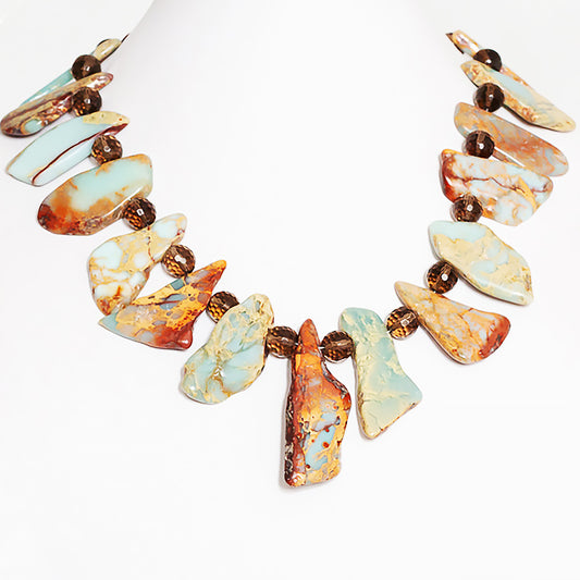 Earth Toned Jasper Slabs and Smoky Quartz Necklace - Victoria's Jewellery