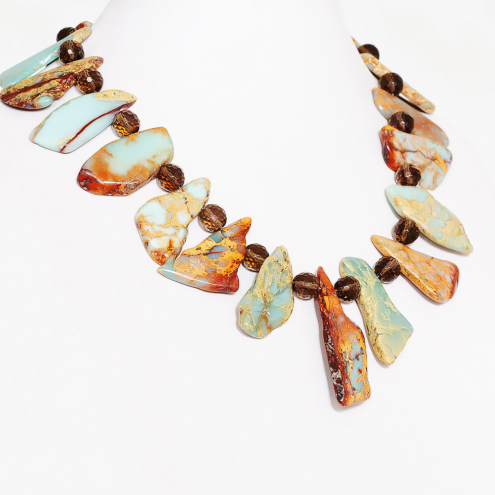 Earth Toned Jasper Slabs and Smoky Quartz Necklace - Victoria's Jewellery