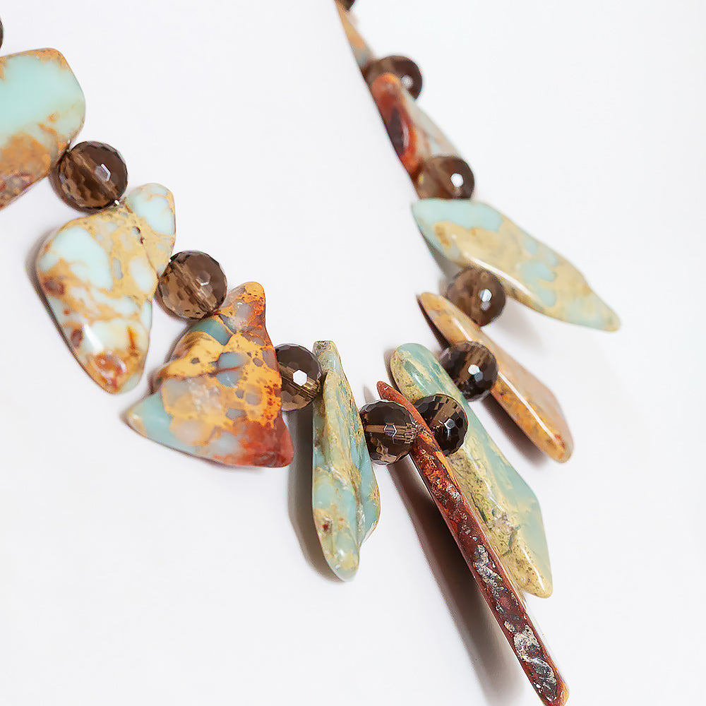 Earth Toned Jasper Slabs and Smoky Quartz Necklace - Victoria's Jewellery