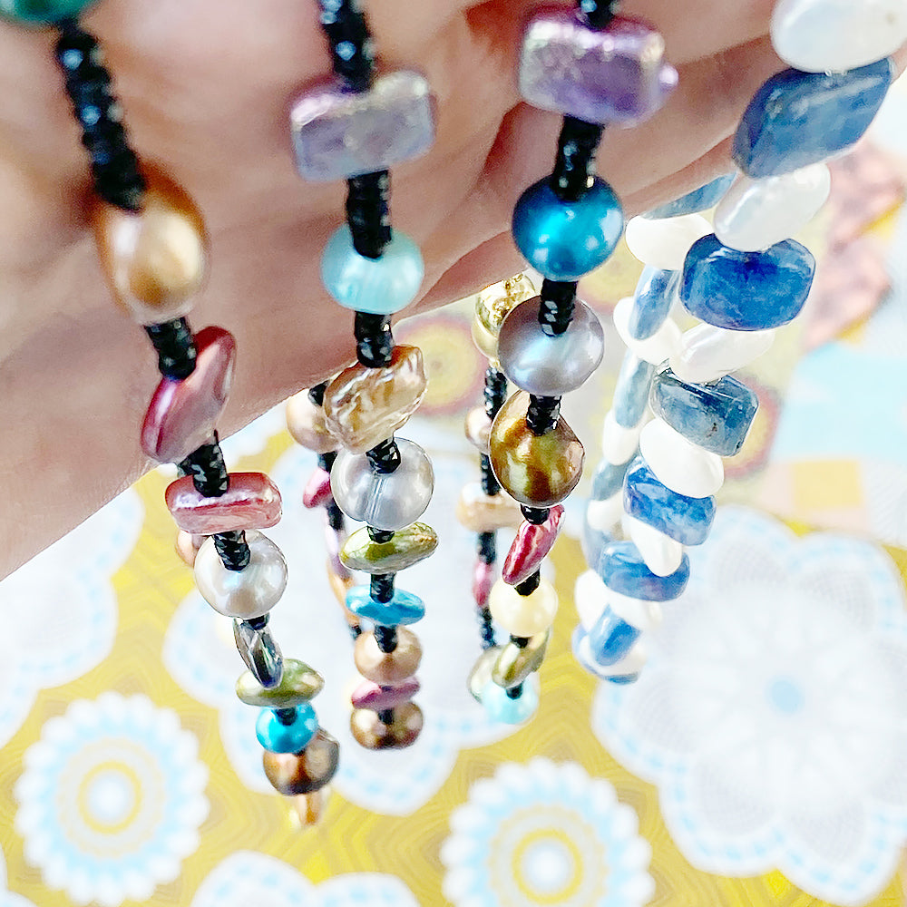 Multi Colour Fresh Water Pearl and Onyx Necklace - 62cm - Victoria's Jewellery