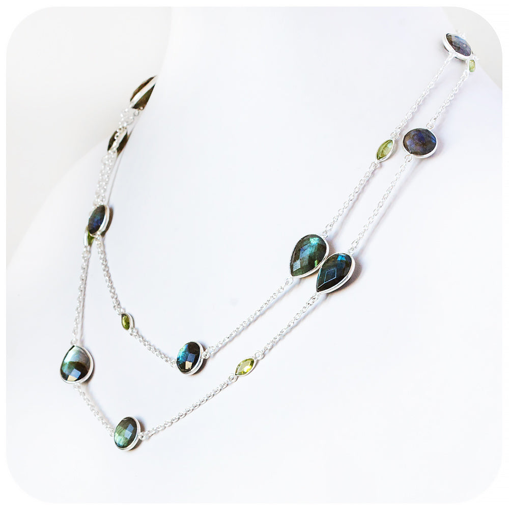 Labradorite and Peridot mixed cuts Necklace - Victoria's Jewellery