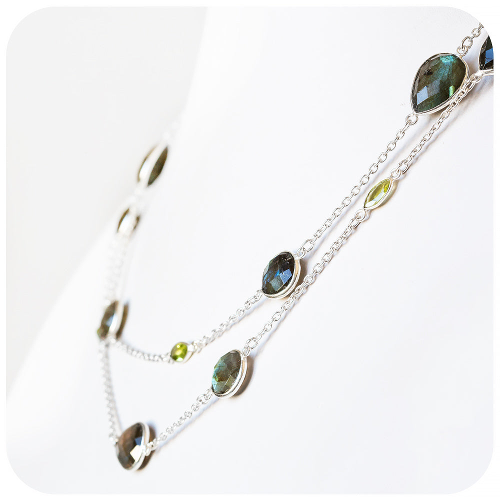 Labradorite and Peridot mixed cuts Necklace - Victoria's Jewellery