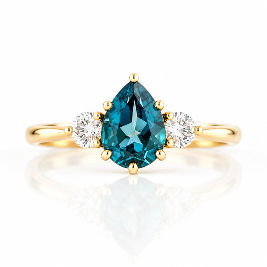 Sienna, a London Blue Topaz and Lab Diamond Trilogy Ring - Victoria's Jewellery