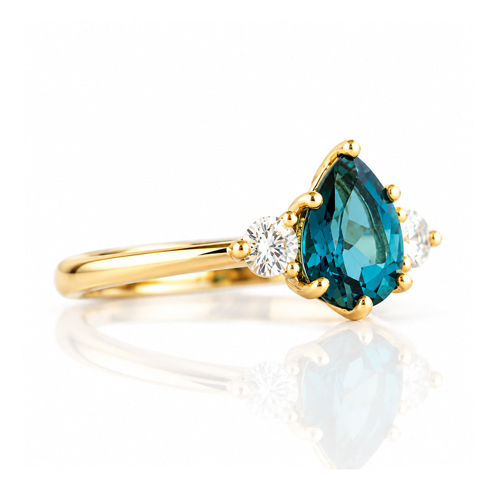 Sienna, a London Blue Topaz and Lab Diamond Trilogy Ring - Victoria's Jewellery