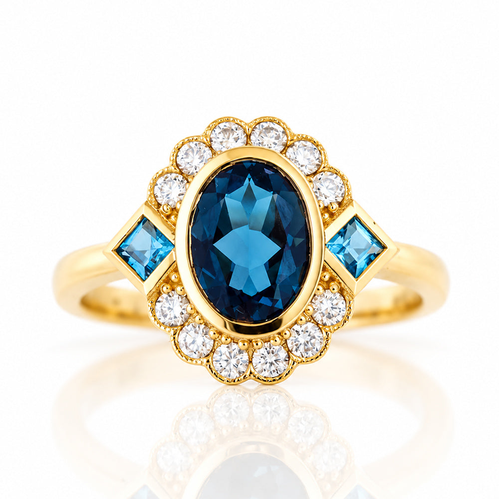 Leonor, a London Blue Topaz and Diamond Ring - Victoria's Jewellery