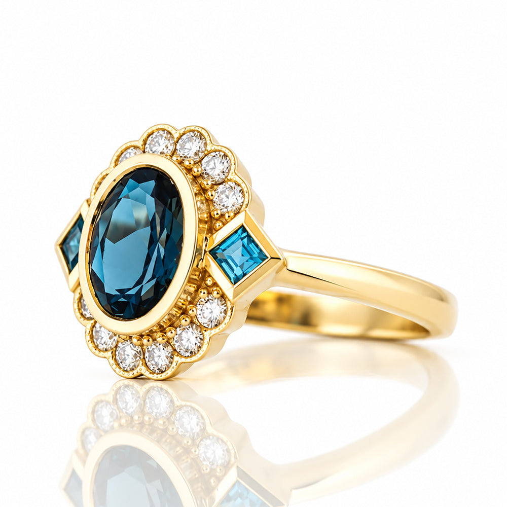 Leonor, a London Blue Topaz and Diamond Ring - Victoria's Jewellery