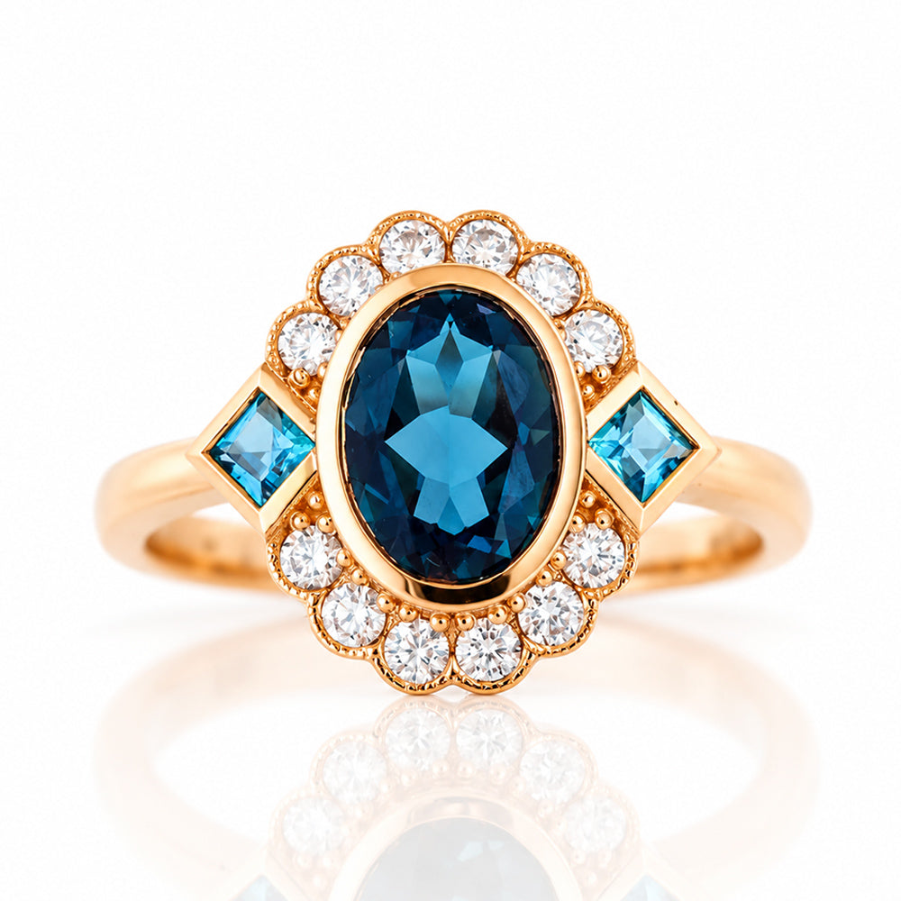 Leonor, a London Blue Topaz and Diamond Ring - Victoria's Jewellery