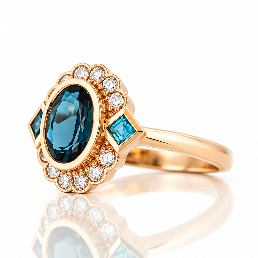 Leonor, a London Blue Topaz and Diamond Ring - Victoria's Jewellery