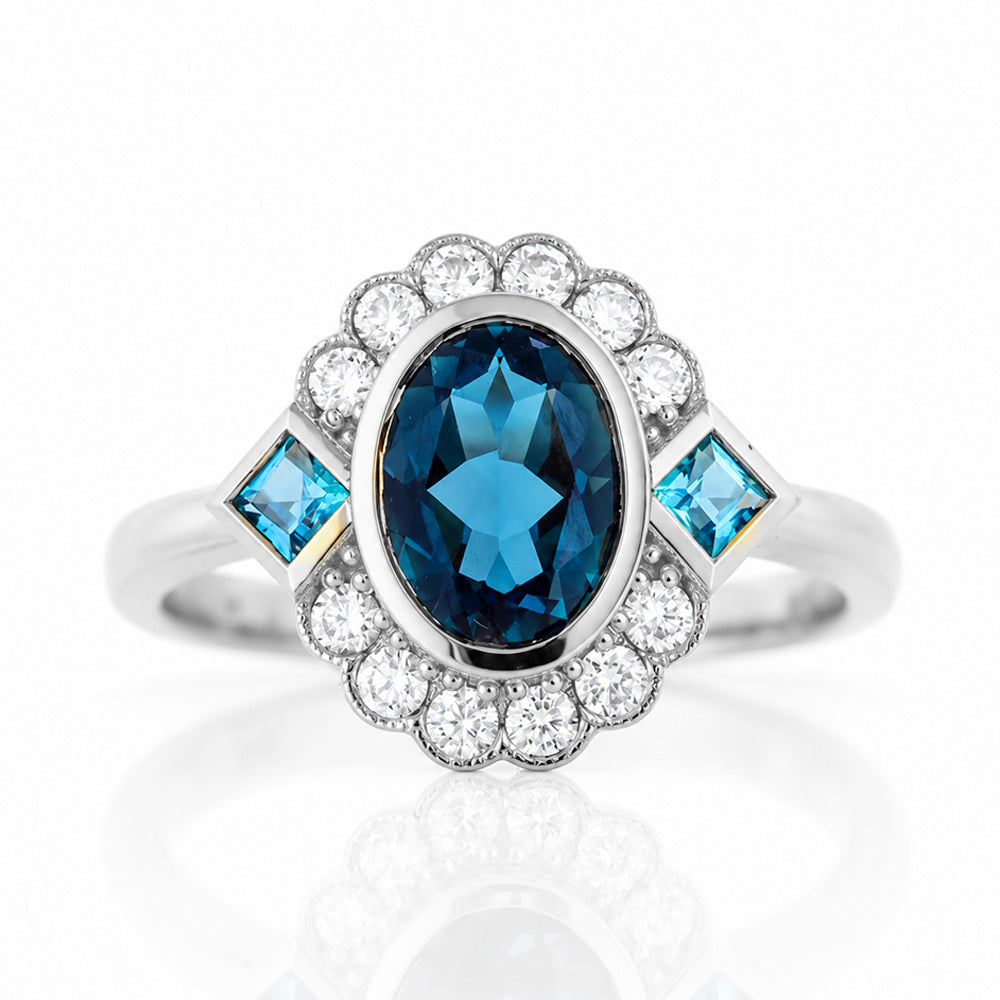Leonor, a London Blue Topaz and Diamond Ring - Victoria's Jewellery