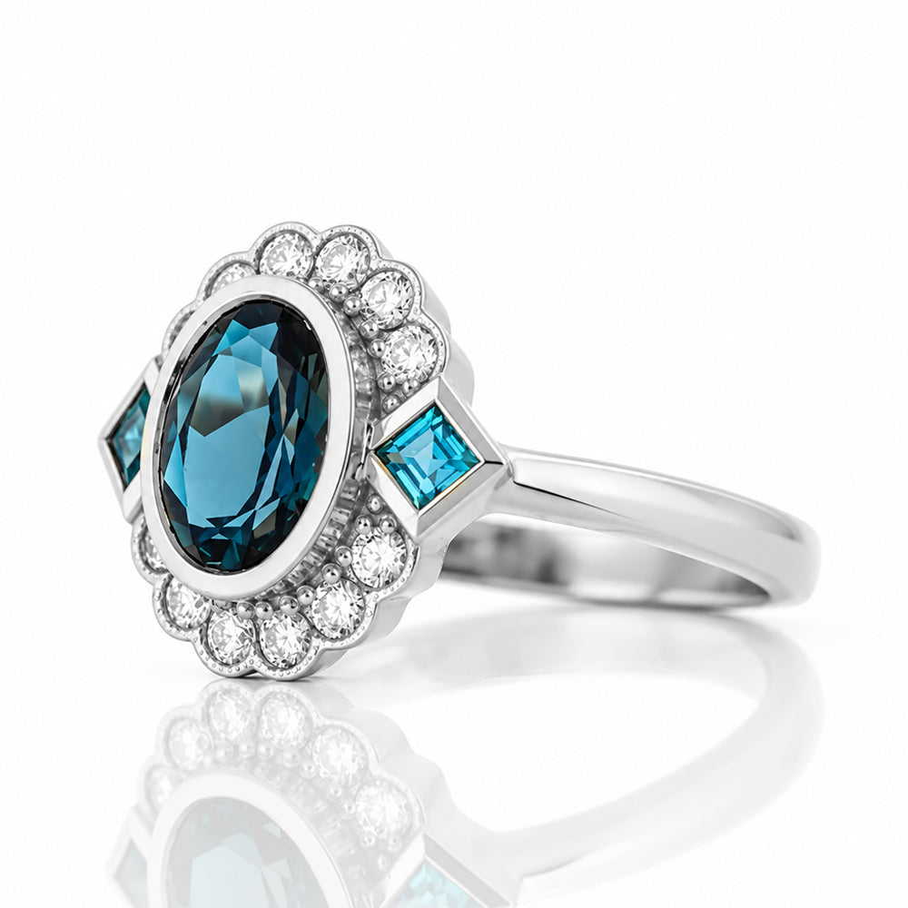 Leonor, a London Blue Topaz and Diamond Ring - Victoria's Jewellery