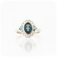 Oval cut Teal London Blue Topaz and Lab Grown Diamond Halo Vintage Engagement Wedding Ring - Victoria's Jewellery