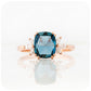 Cushion cut London Blue Topaz and Moissanite Flower Engagement Ring - Victoria's Jewellery