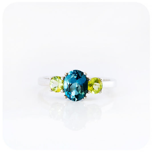 London Blue Topaz and Peridot Trilogy Anniversary Ring - Victoria's Jewellery