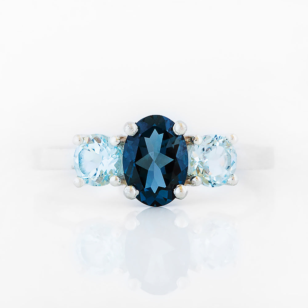 Lucy, a London Blue and Swiss Blue Topaz Ring
