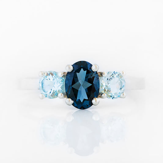 Lucy, a London Blue and Swiss Blue Topaz Ring