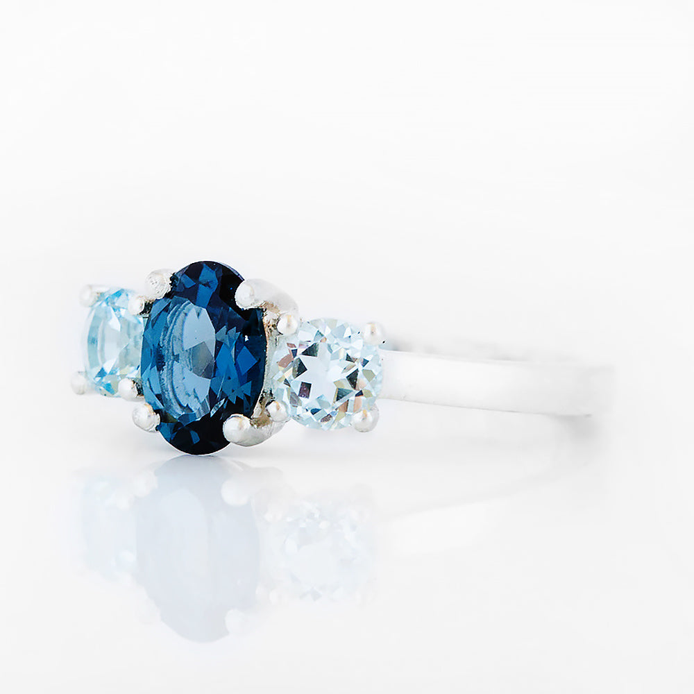 Lucy, a London Blue and Swiss Blue Topaz Ring