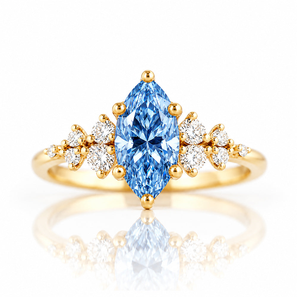 Lucia, Marquise cut Blue Lab Diamond Ring