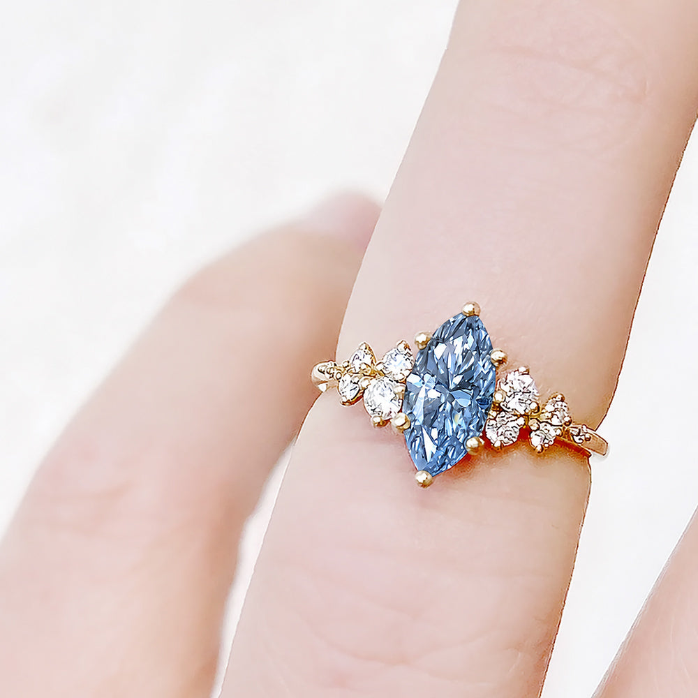 Lucia, Marquise cut Blue Lab Diamond Ring