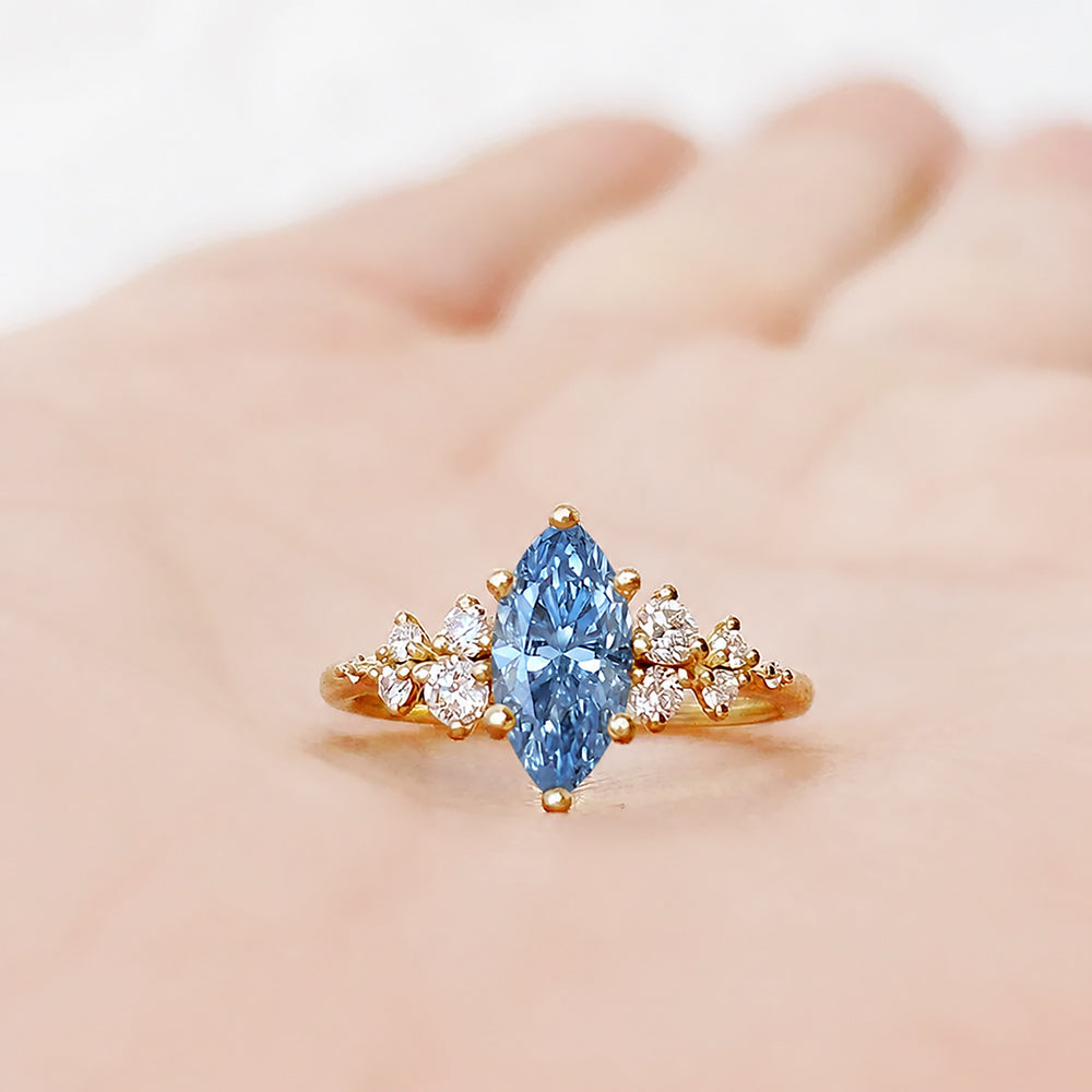 Lucia, Marquise cut Blue Lab Diamond Ring