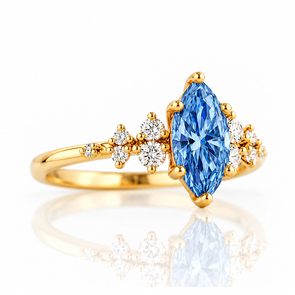 Lucia, Marquise cut Blue Lab Diamond Ring