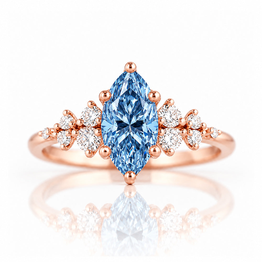 Lucia, Marquise cut Blue Lab Diamond Ring