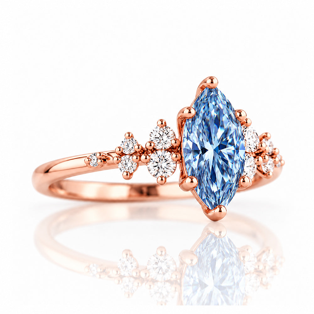 Lucia, Marquise cut Blue Lab Diamond Ring