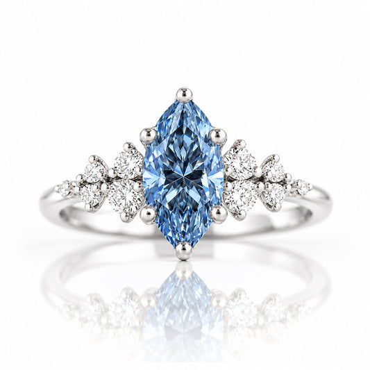 Lucia, Marquise cut Blue Lab Diamond Ring