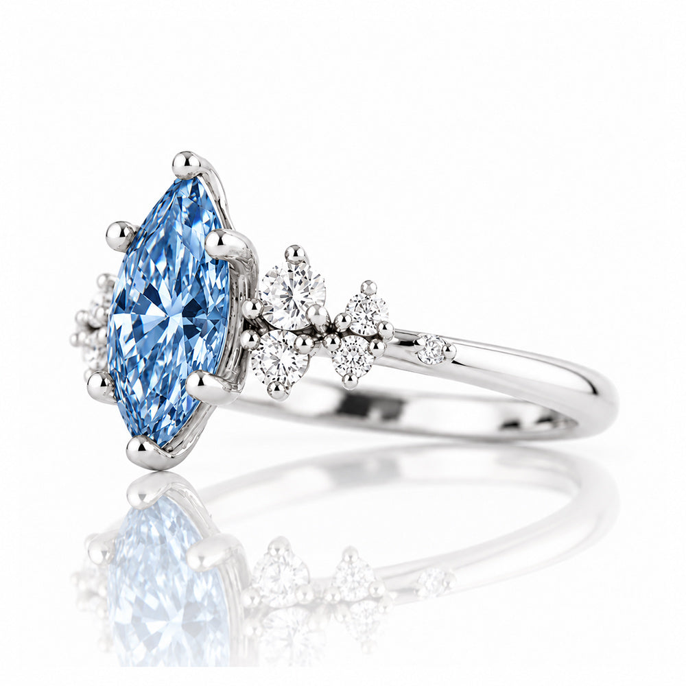 Lucia, Marquise cut Blue Lab Diamond Ring
