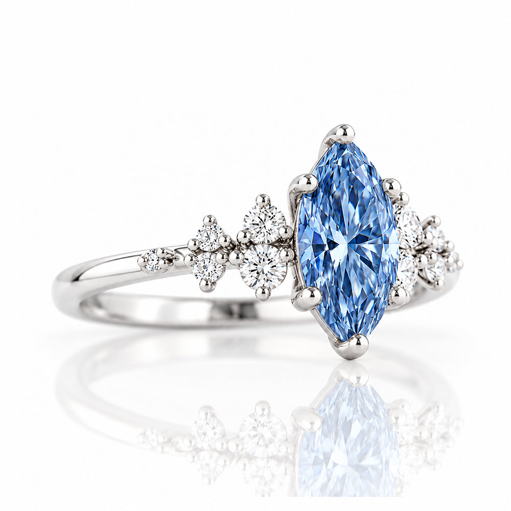 Lucia, Marquise cut Blue Lab Diamond Ring