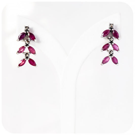 Marquise cut Ruby and Marcasite Drop Earrings