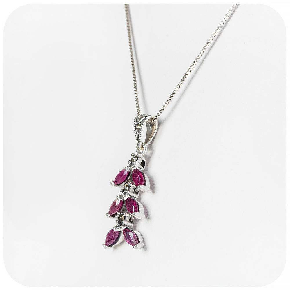 Marquise cut Ruby and Marcasite Pendant and Chain