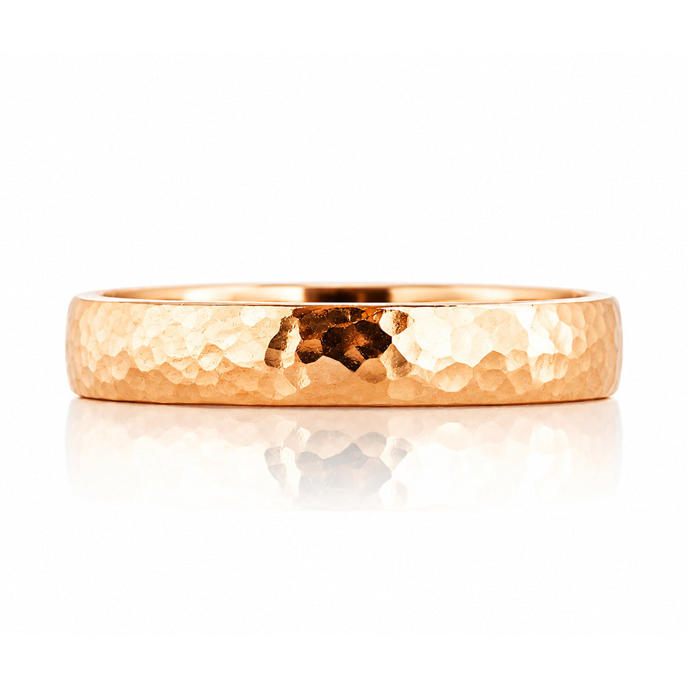 James, a Men's Comfort Fit Gold Wedding Band - Hammered - Victoria's Jewellery