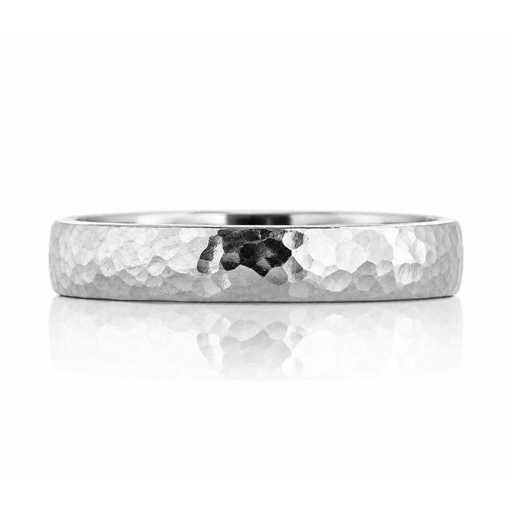 James, a Men's Comfort Fit Gold Wedding Band - Hammered - Victoria's Jewellery