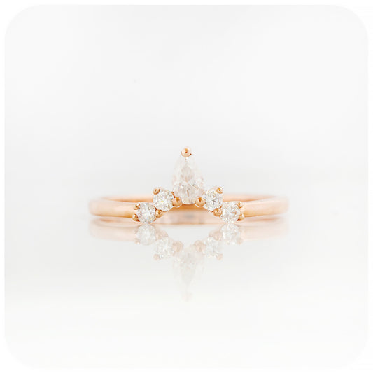 pear and round cut moissanite crown wedding band ring in rose gold - Victoria's Jewellery