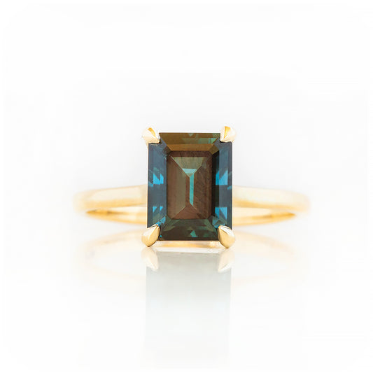 Emerald cut London Blue Topaz Solitaire Ring in Yellow Gold - Victoria's Jewellery