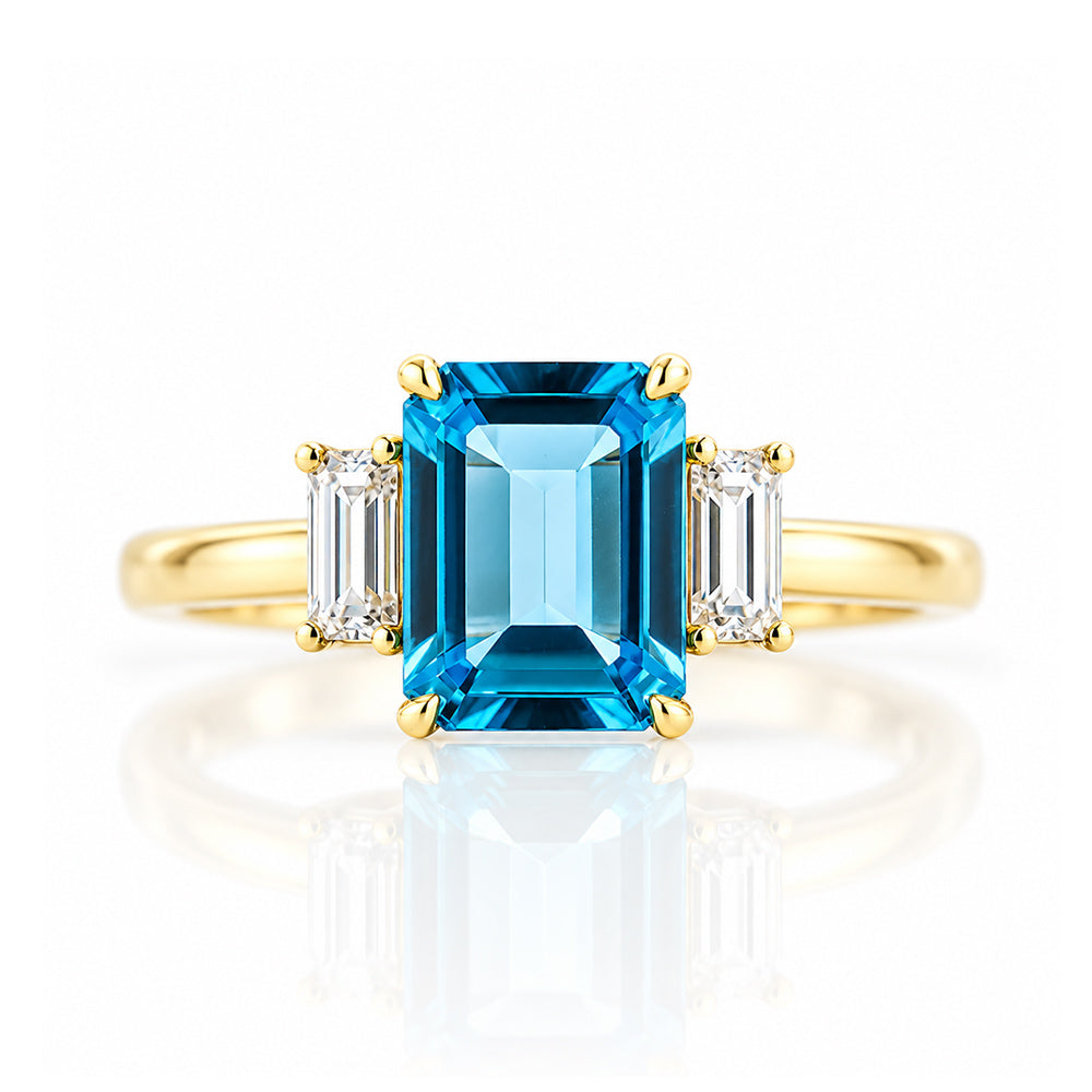 Lisa, Swiss Blue Topaz and Lab Diamond Ring - Victoria's Jewellery