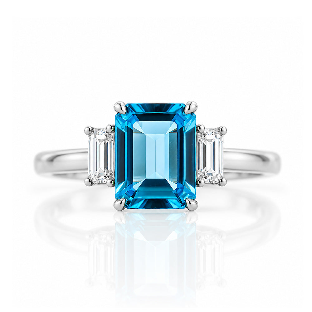 Lisa, Swiss Blue Topaz and Lab Diamond Ring - Victoria's Jewellery