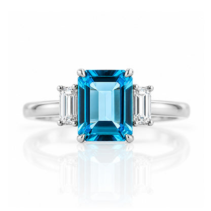 Lisa, Swiss Blue Topaz and Lab Diamond Ring - Victoria's Jewellery