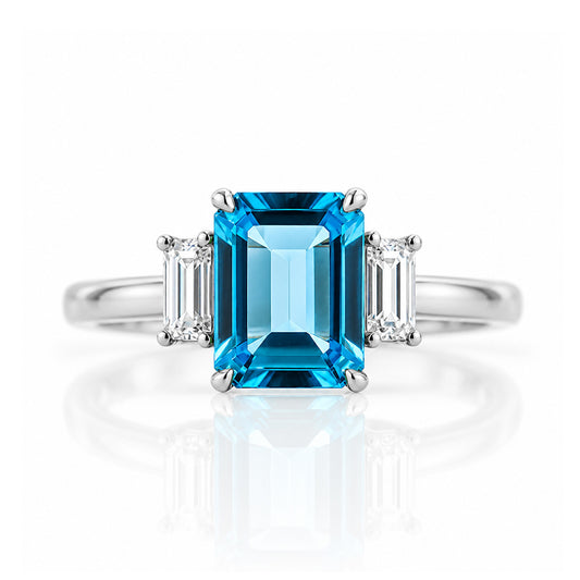 Lisa, Swiss Blue Topaz and Lab Diamond Ring - Victoria's Jewellery